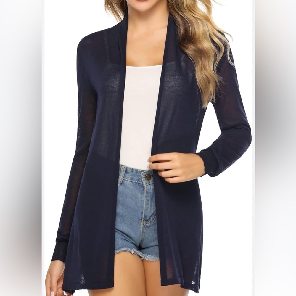 Club Monaco Open Knit linen blend  Cardigan navy blue ,